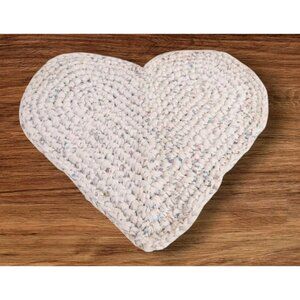 Vintage Braided Heart Shaped Rag Rug Floral Print 27 x 23 Farmhouse Boho Love